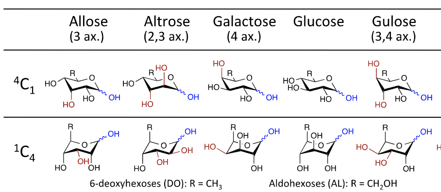 Effects of varying the 6-position oxidation state of hexopyranoses: a systematic comparative computational analysis of 48 monosaccharide stereoisomers